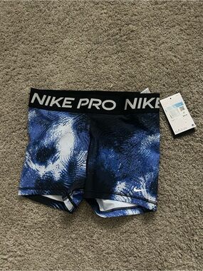 Nike Pro Dri-FIT Women’s Compression Shorts Abstract Logo Blue Black White NWT